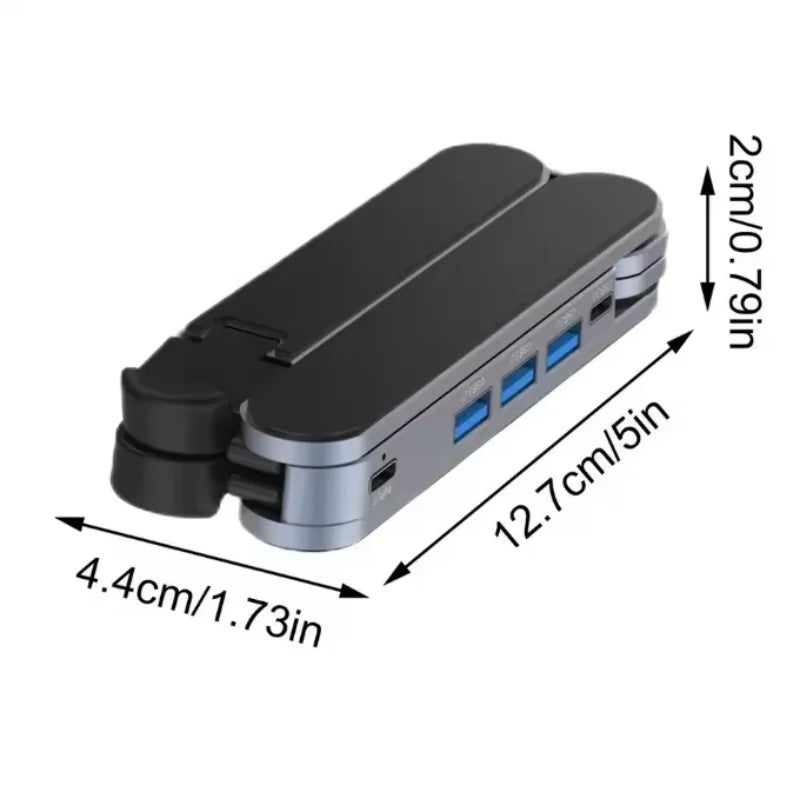 Aluminum Alloy USB C Hub 2-in-1 Foldable Laptop Stand Adjustable Holder Multi Port