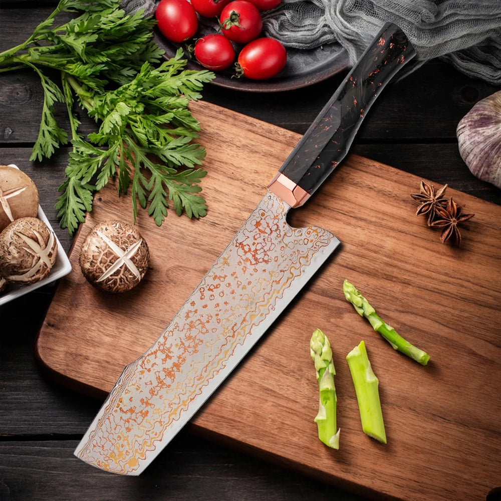 Japanese 5PCS 77 Layers Rainbow Damascus VG10 10Cr15CoMoV Core Chef Kitchen Knife Copper