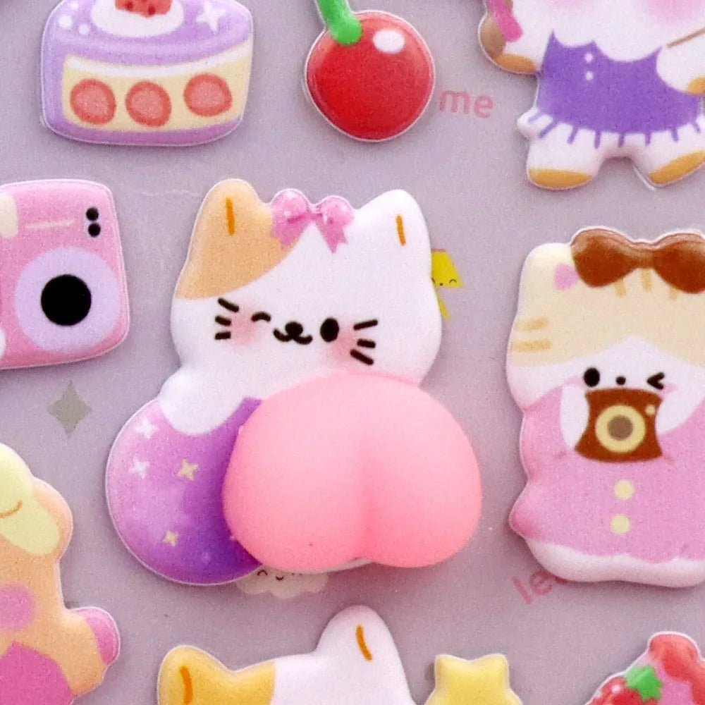 Cartoon Animal Decals Phone Decorative Cut Adhesive Soft Puffy Cute Pinching Fun (Pack of 3)