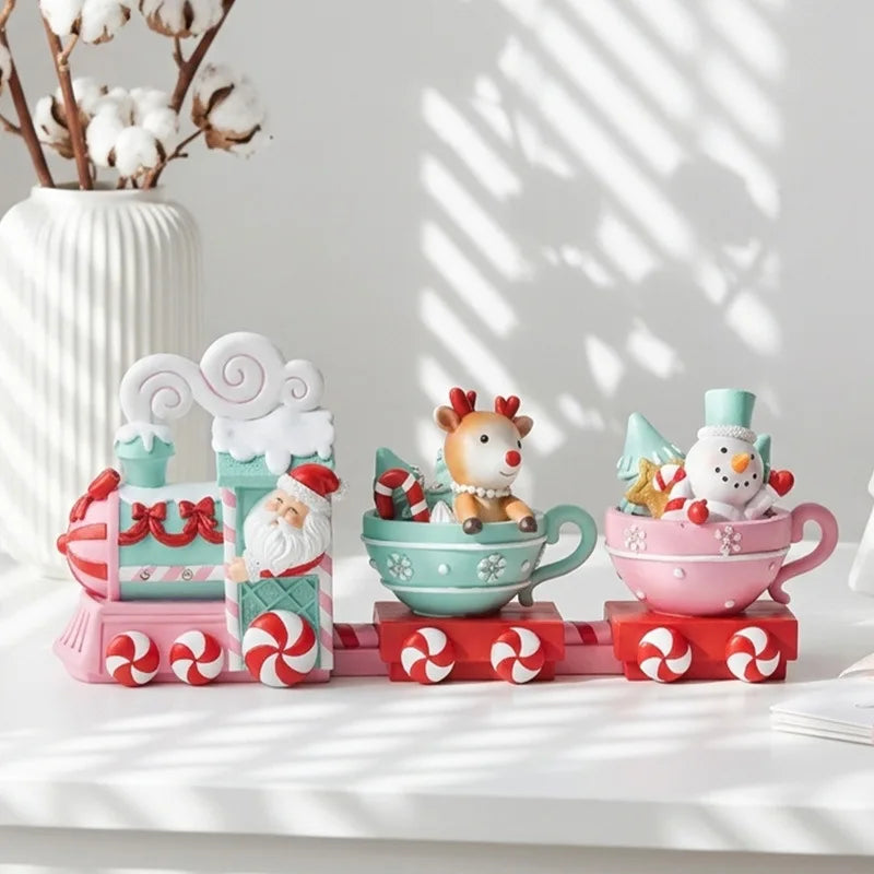 Christmas Three Festival Small Train Ornament Gingerbread Deer Snowman Tea Cup Desktop