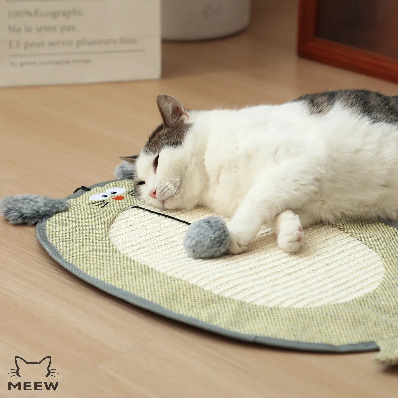 Cartoon Cat Shaped Sisal Cat Scratcher Mat Hanging Wall Mounted Cat Scratch Pad Natural