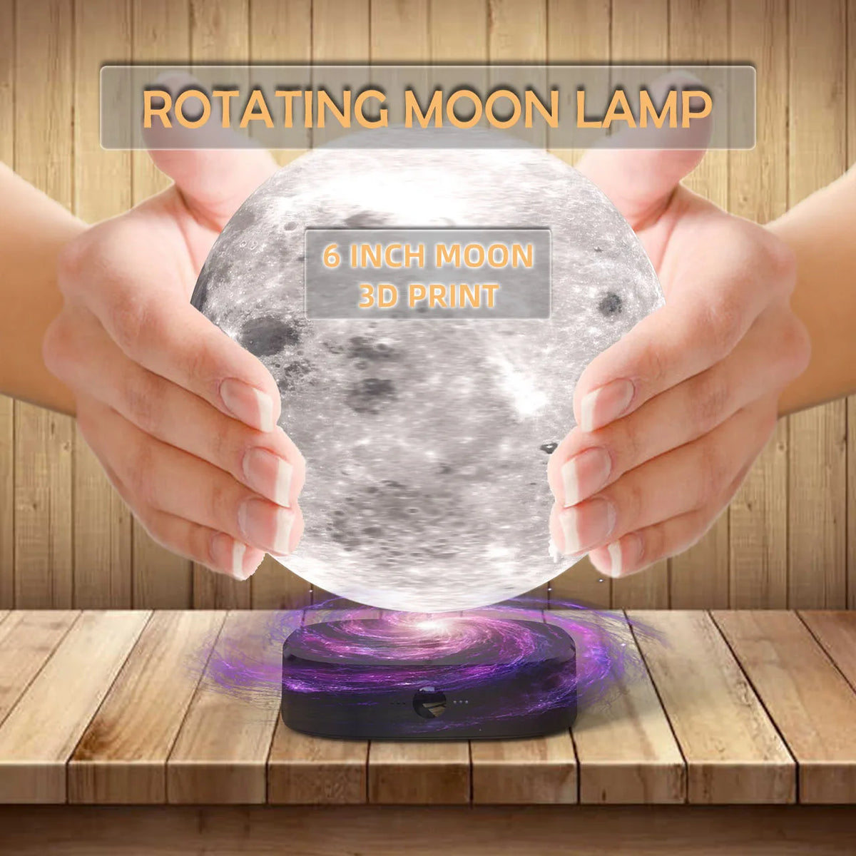 Creative 3D Floating Rotating Moon Lamp USB Rechargeable LED Warm Light Romantic Bedroom
