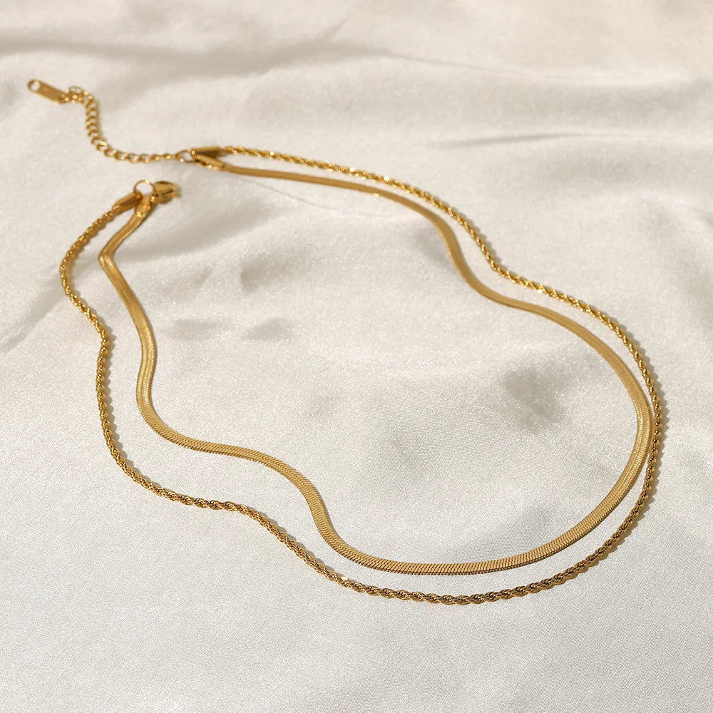 Hip Hop Link Chain 18K Gold Plated Stainless Steel Multi-Layer Twist Blade Snake Necklace