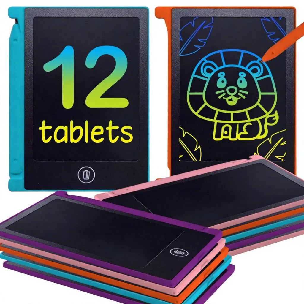 Party Favor Kids 12-Pack Mini LCD Writing Tablet Drawing Board-4.5-Inch Plastic