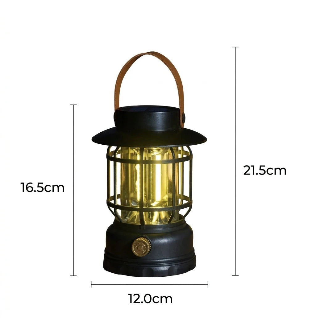 Solar LED Camping Lantern Vintage Rechargeable Outdoor Tent Lamp Stepless Dimming