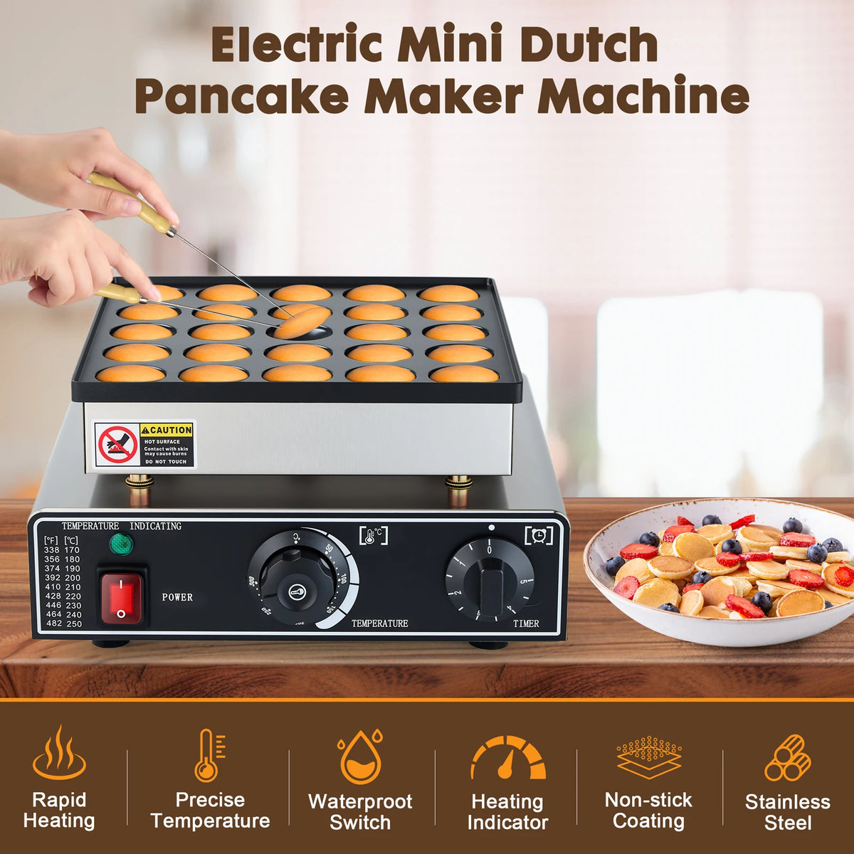 Cooking Equipment Electric Nonstick Mini Pancake Maker 110v/220v 25 Holes Poffertje