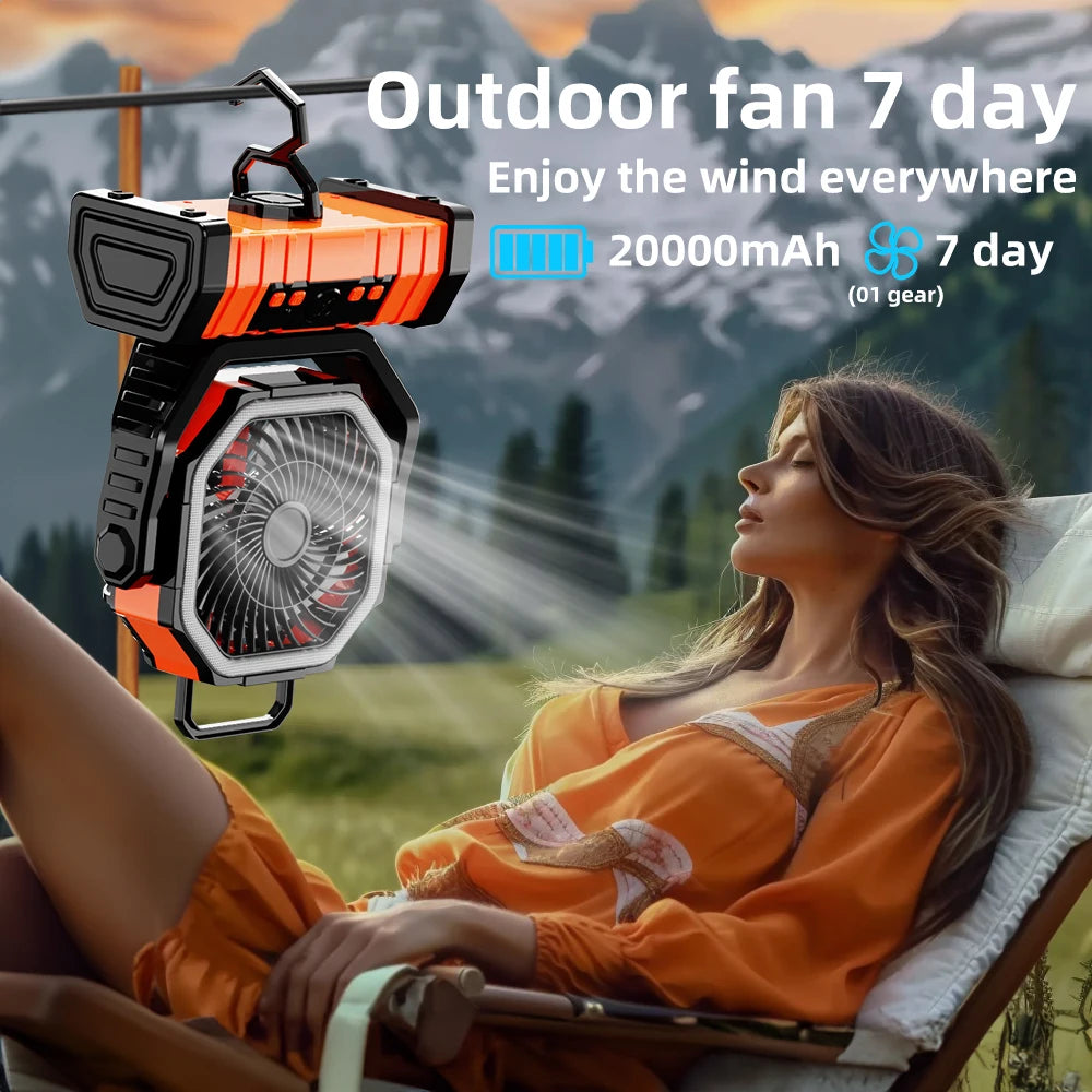 20000mAh Rechargeable Outdoor Camping Fan With LED Light Power Bank USB Charging Remote