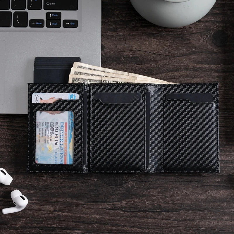Minimalist Carbon Fiber RFID Metal Wallet Smart Aluminum Wallet Men Mini Card Protector