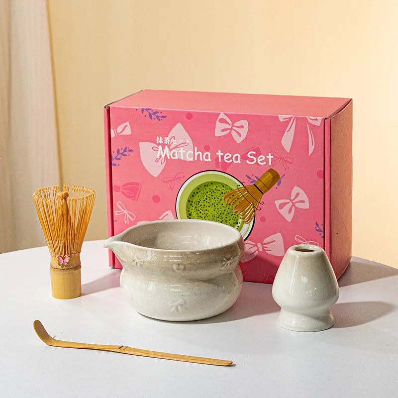 Chinese New Eco-Friendly Pink Whisk Mixing Kits Matcha Gift Set 5pcs Set Matcha Tea Set
