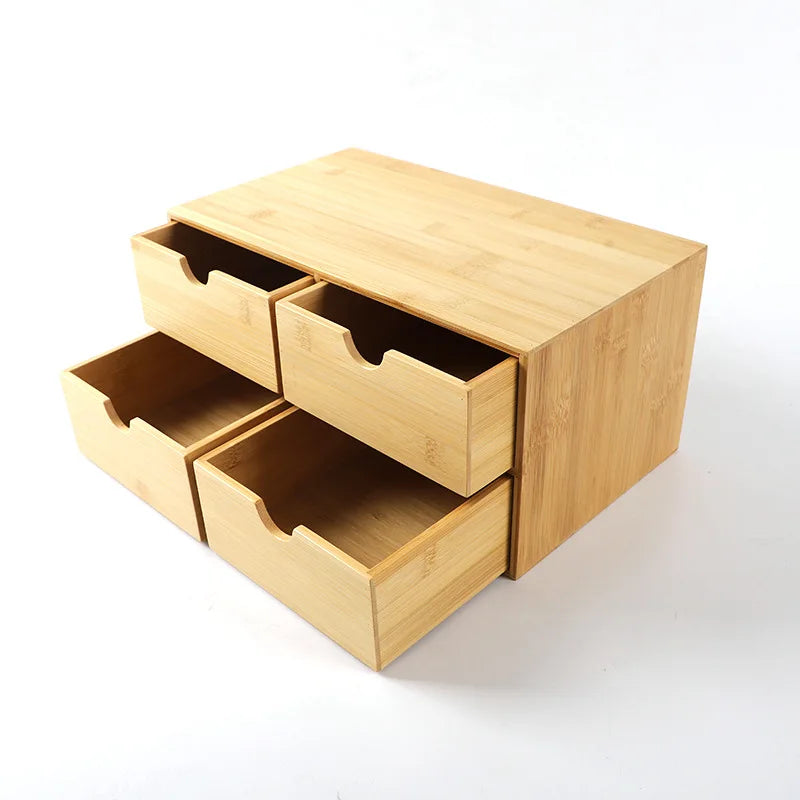 Bamboo Storage Box Desktop Drawer Organizer Multi-Tiered Drawer-Style Office Wooden