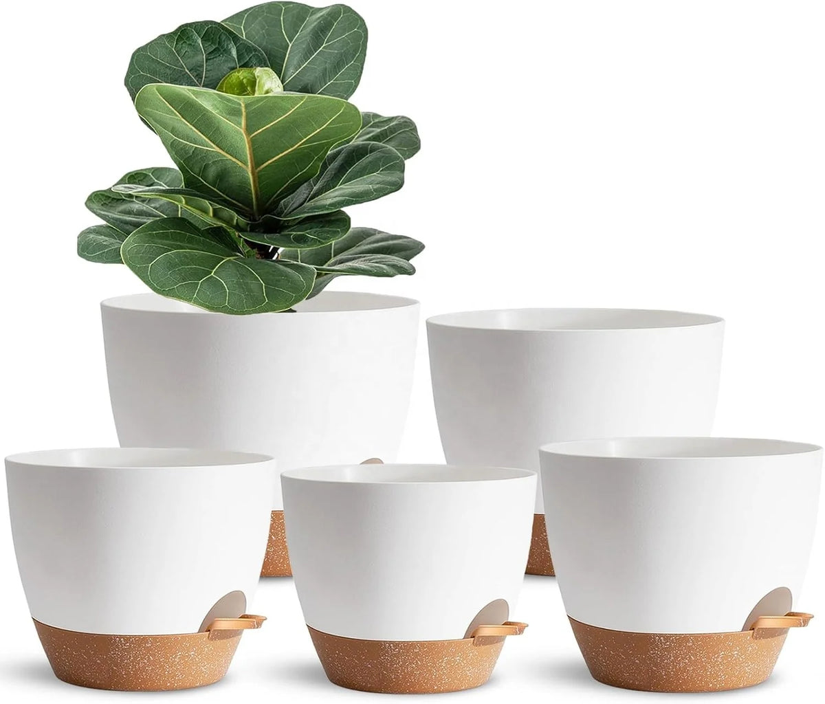 5 Pack Eco-Friendly Self-Watering Plastic Flower Pots with Drainage Holes for Home Garden