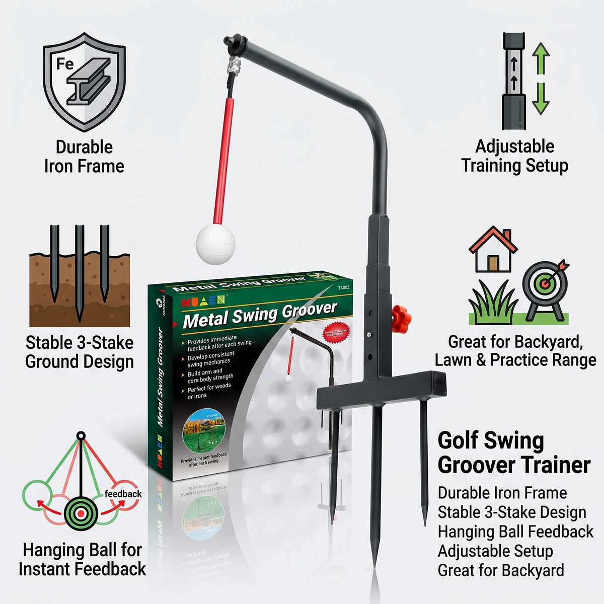 Golf Swing Trainer Rotating Iron Frame for Driving Range and Retail