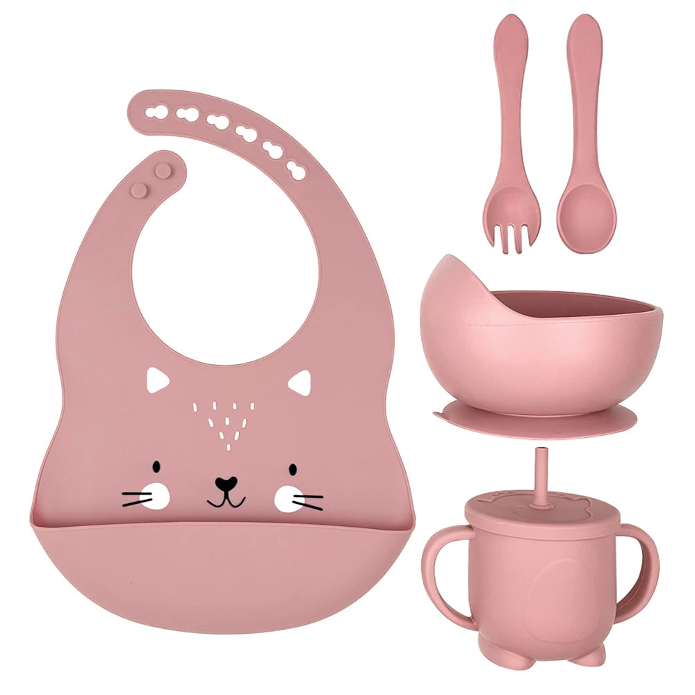 8pc Bebe Silicone Feeding Set Toddler Weaning Set Suction Bottom Infant Dining Tableware