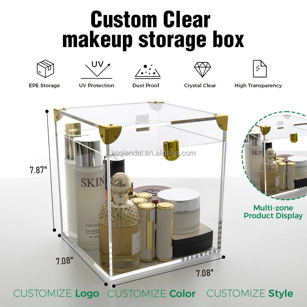 Dustproof Vanity Cosmetics Organizer Lockable Modern Acrylic Makeup Storage Box
