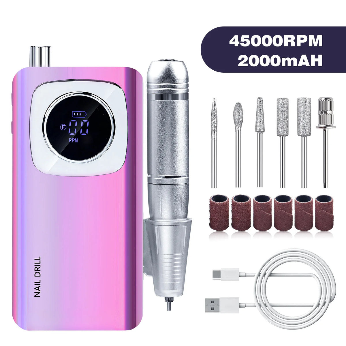 Rechargeable Portable Electric Nail Drill Machine 45000RPM Professional Nail Polisher