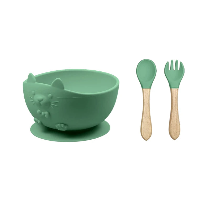 Food Grade Silicone Baby Feeding Set With Cup Bowl Plate Bib Spoon and Fork Easy Clean