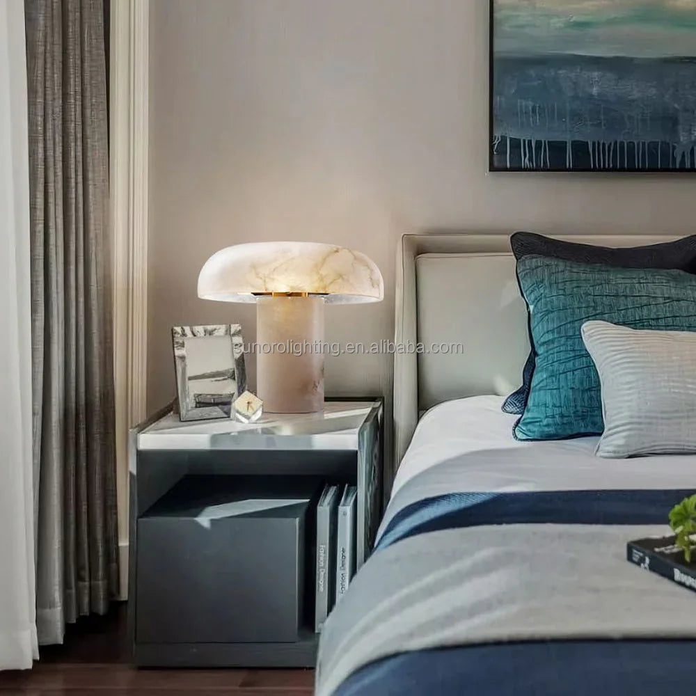 Modern Alabaster Mushroom Table Lamp with Dimming, 110-240V Bedside Light
