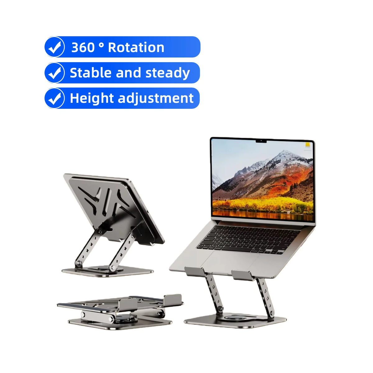 New Foldable 360 Rotatable Aluminum Alloy Laptop Stand with Height Adjustable Riser