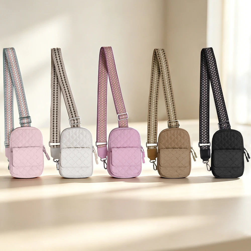 CS Unisex Adjustable Crossbody Phone Strap Bag with Zipper Closure Polyester Material