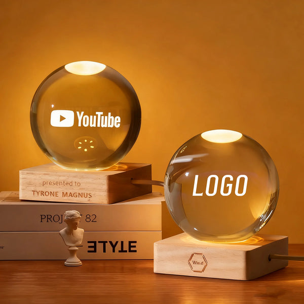 3D Laser Engraved Crystal Ball Night Lamp Ball Decoration USB Led Night Lights Desktop