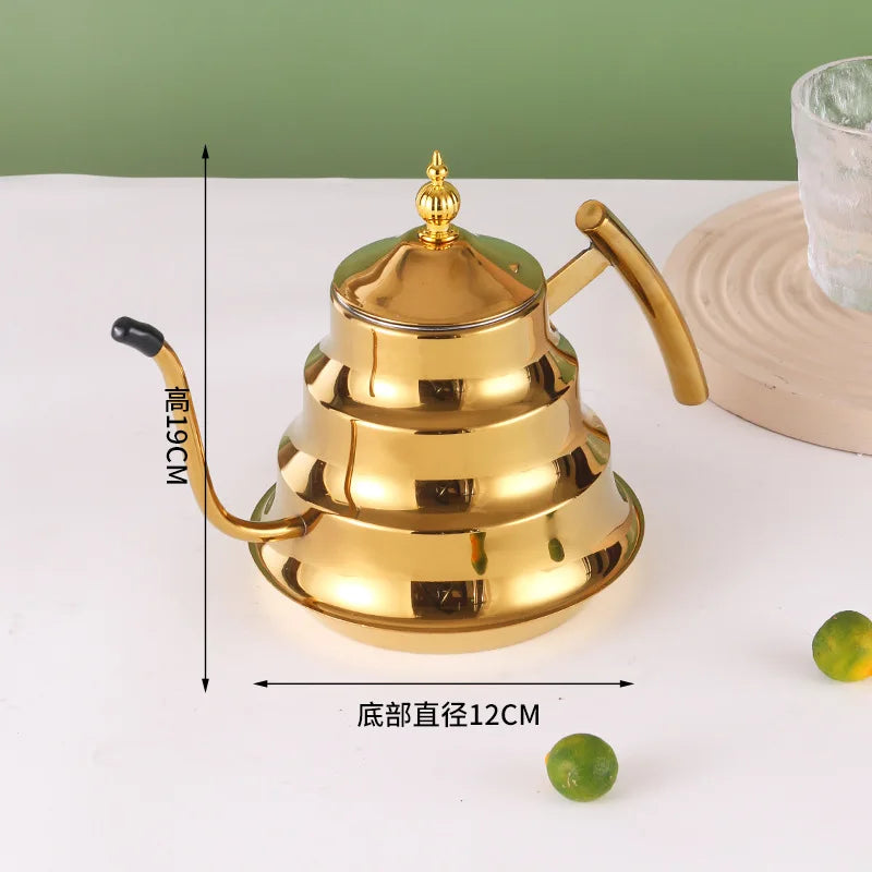 Gooseneck Kettle Set 2 PCS Gold Silver Stainless Steel Beehive Tiered Body Pour Over