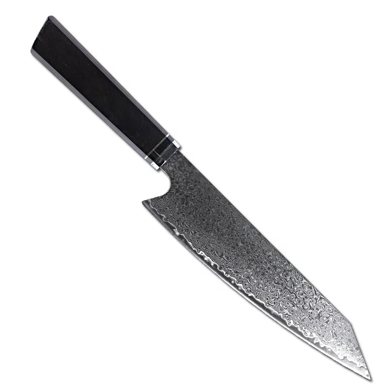 Keensun 67-Layer VG10 Damascus Steel Chef Knife with Ebony Wood Handle Ambidextrous Up
