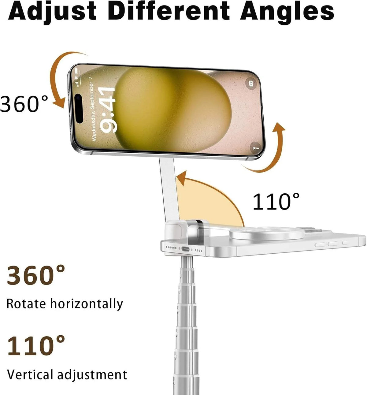 Magnetic Selfie Stick Tripod with Aluminum Phone Mount for Travel, White