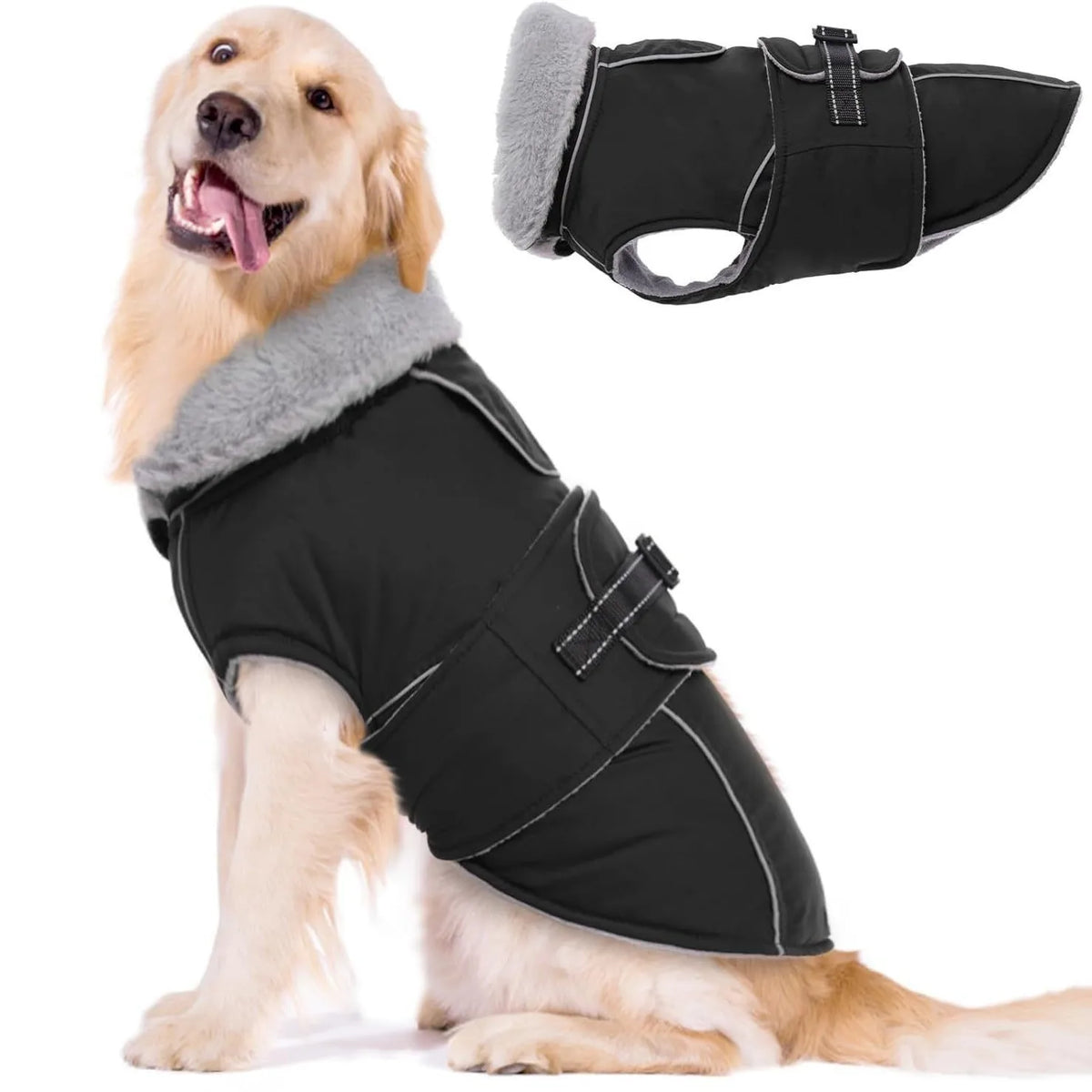Winter Poly-Cotton Fleece-Lined Warm Dog Coat Windproof and Cold-Resistant with Fluffy