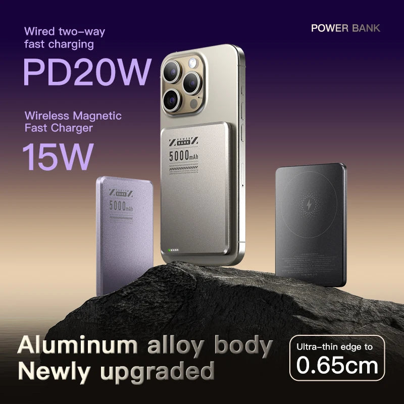 Ultra Thin Portable 20W Wireless Magnetics Fast Slim Charging Aluminum Alloy Li-Polymer