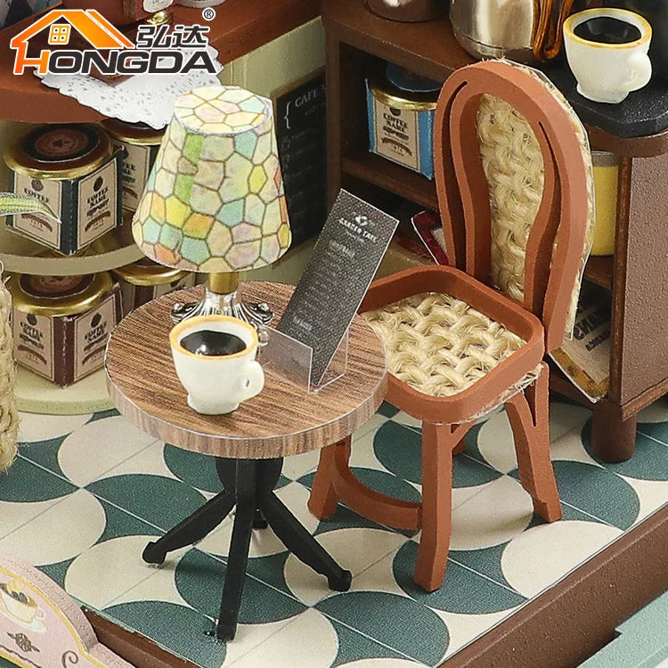 Coffee Shop Miniature Dollhouse Kit, DIY Wooden Mini House