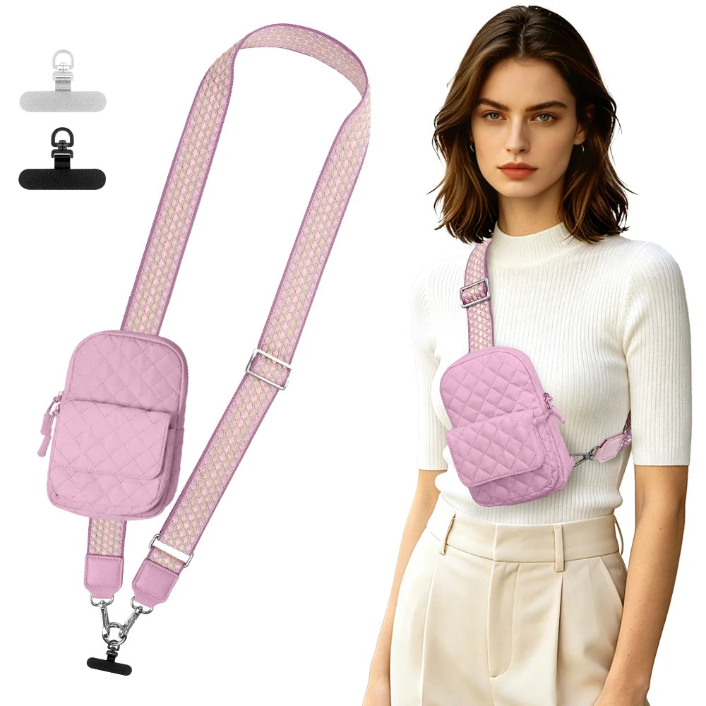 CS Unisex Adjustable Crossbody Phone Strap Bag with Zipper Closure Polyester Material
