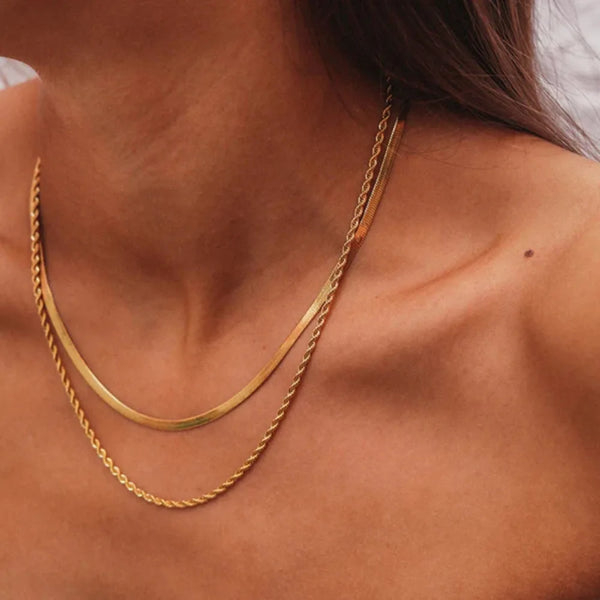 Hip Hop Link Chain 18K Gold Plated Stainless Steel Multi-Layer Twist Blade Snake Necklace