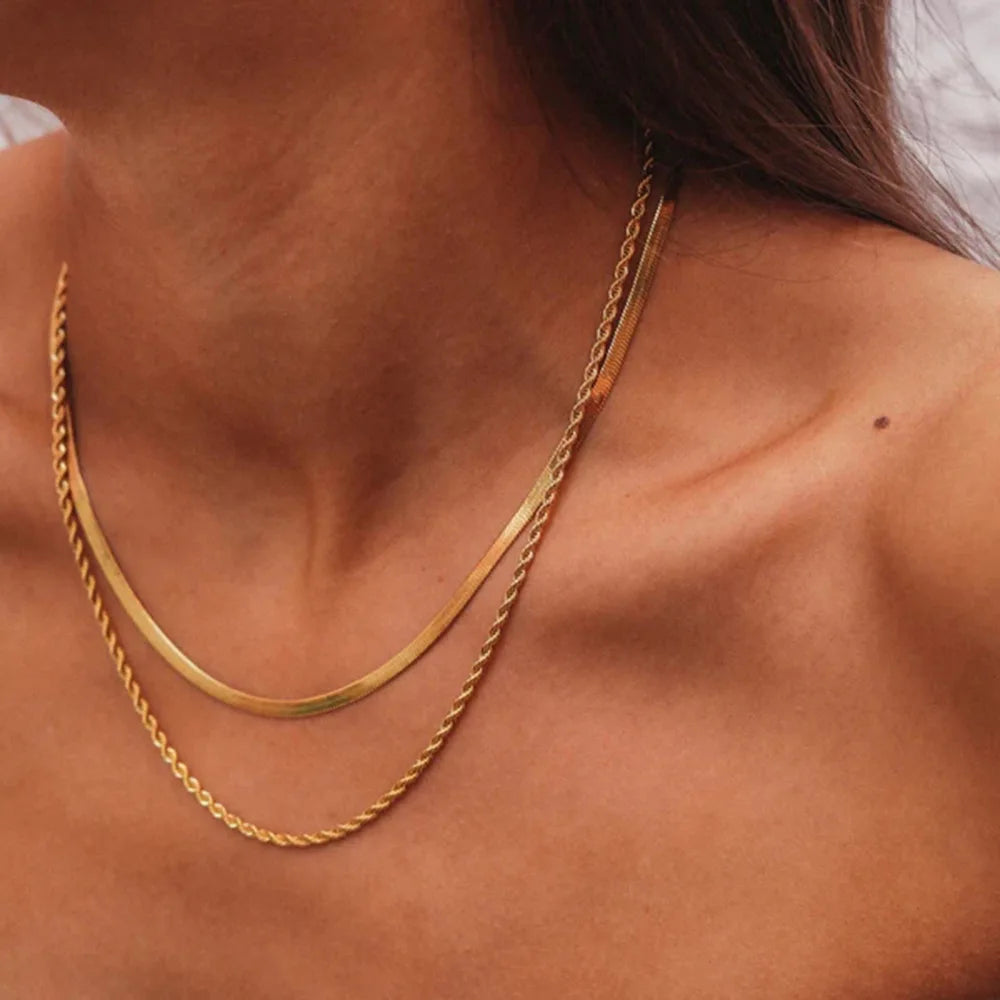 Hip Hop Link Chain 18K Gold Plated Stainless Steel Multi-Layer Twist Blade Snake Necklace