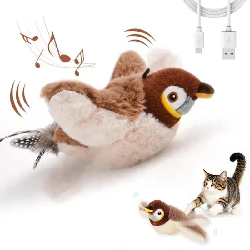USB Rechargeable Interactive Cat Toy Simulated Chirping Bird Automatic Flapping Wings