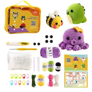 Animal Crochet Kit for Beginners DIY Amigurumi Starter Kit with Yarn Hook