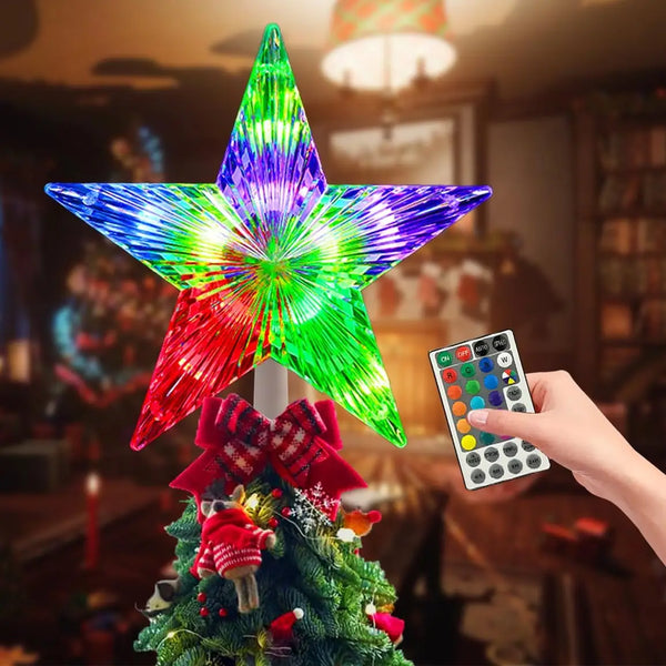 USB RGB LED PVC Christmas Tree Topper Star with Remote & 3M Wire Color-Changing Timing