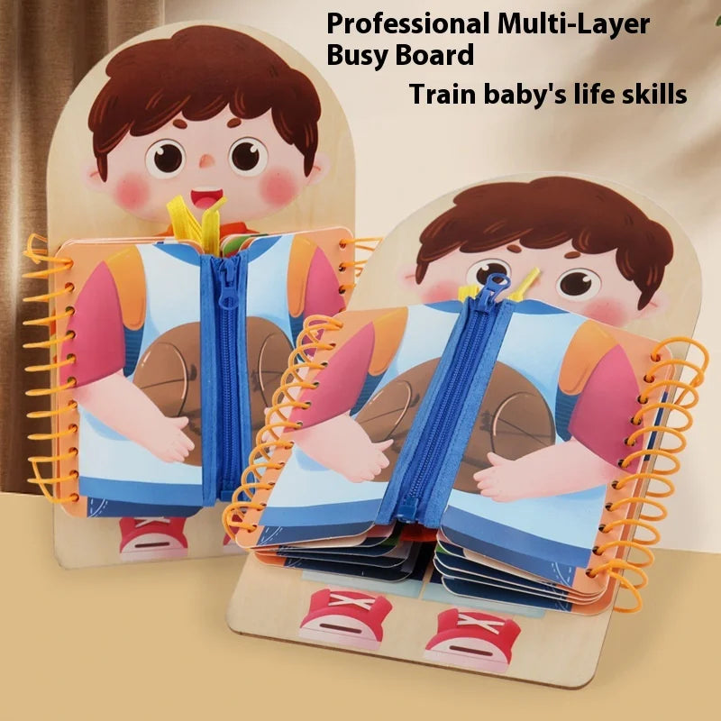 Children'S Multi-Layer Busy Board Wooden Montessori Early Education Toys Kindergarten