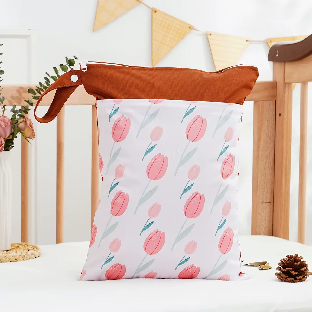 Printed Waterproof Wet Dry Bag Soft Polyester Zipper Storage Pouch for Infant Beach