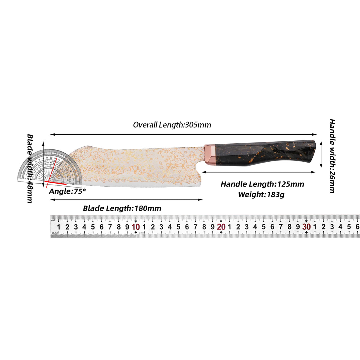 Japanese 77 Layers Rainbow Damascus VG10 10Cr15CoMoV Santoku Kitchen Knife Copper Bolster