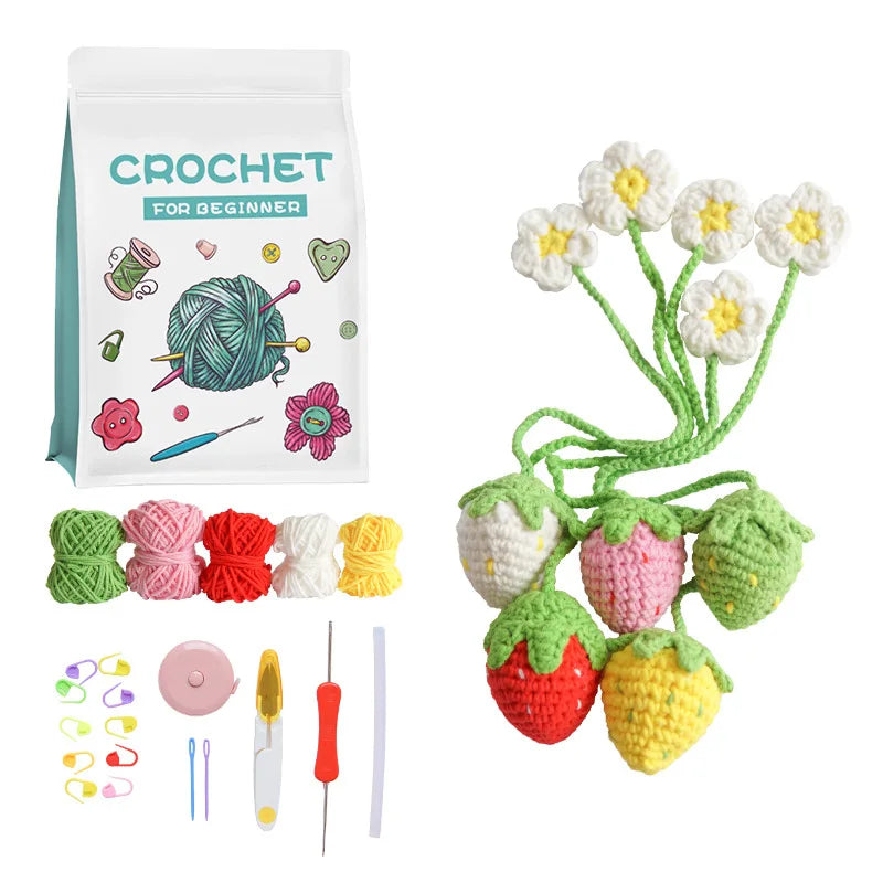 Handmade DIY Crochet Kit for Beginners Cross Yarn Knitting Wool Material Potted Flowers