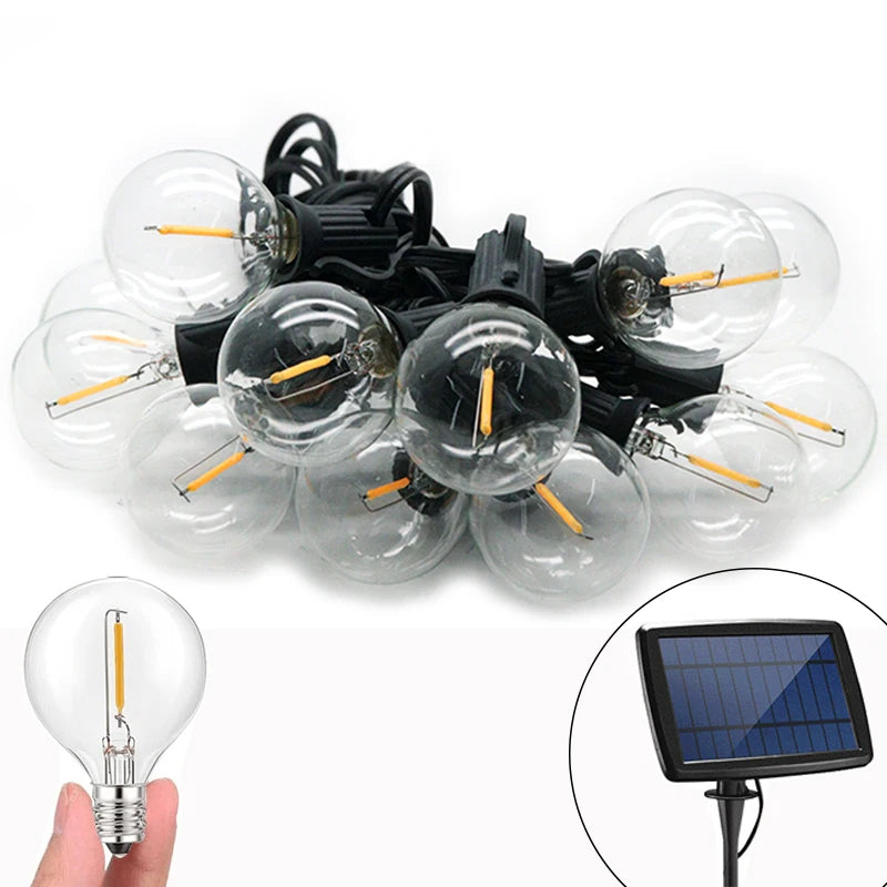 Solar G40 String Light 20ft Outdoor Waterproof Led Decorative Lights 20ft Christmas 12+1
