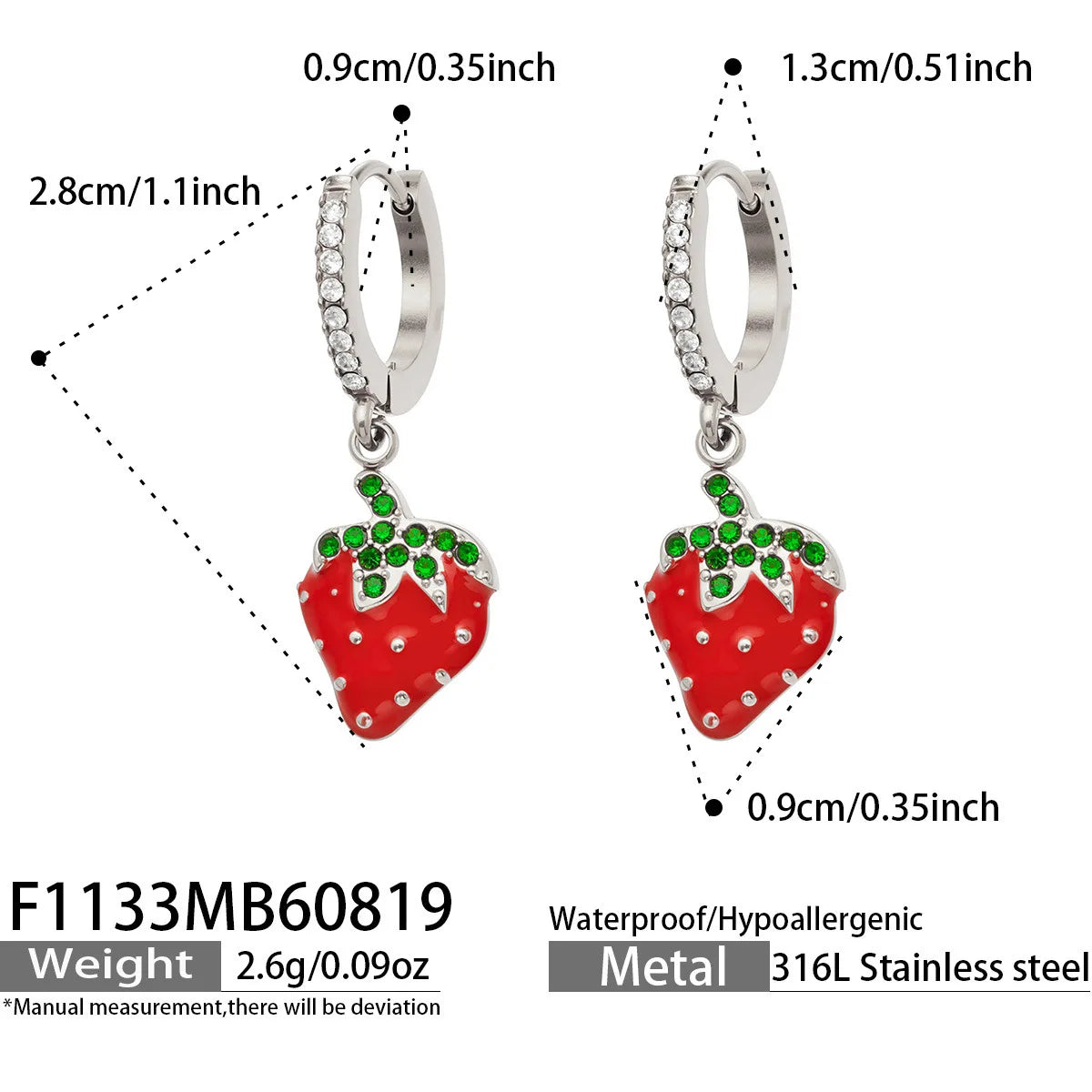 Playful Strawberry Enamel Huggie Earrings 316 Stainless Steel PVD 18K Gold Plated Non