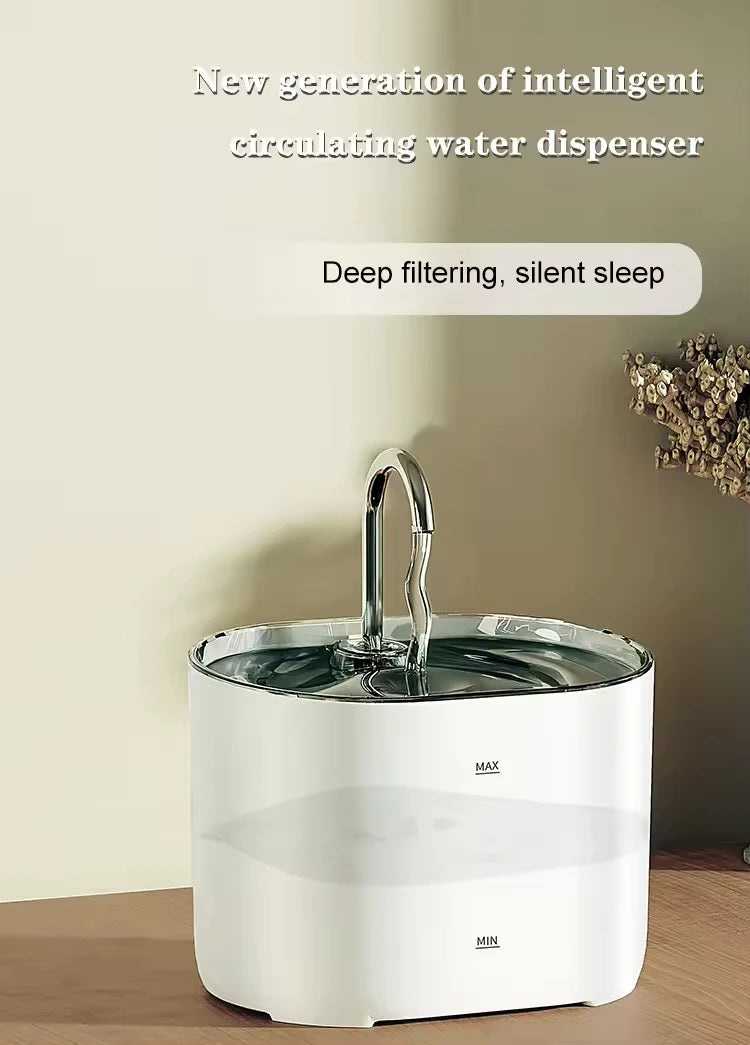 Stainless Steel Automatic Detachable Rounded Pet Water Fountain for Dogs and Cats 2.2L