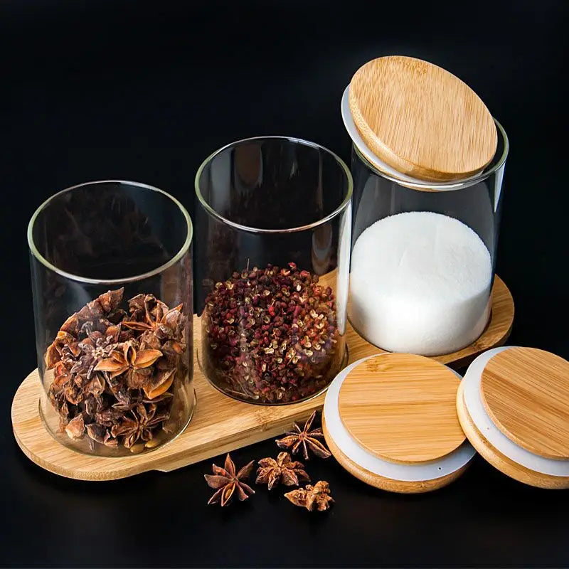 450ml 4 Pack Glass Food Grade Clear Glass Spice Bottle Canister with Airtight Bamboo Lid