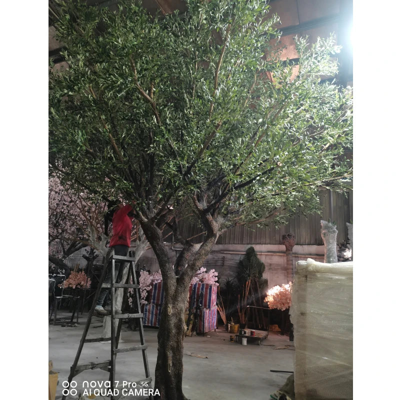 Custom 13Ft High Artificial Olive Tree Made From Fiberglass Wood Trunk With Plastic