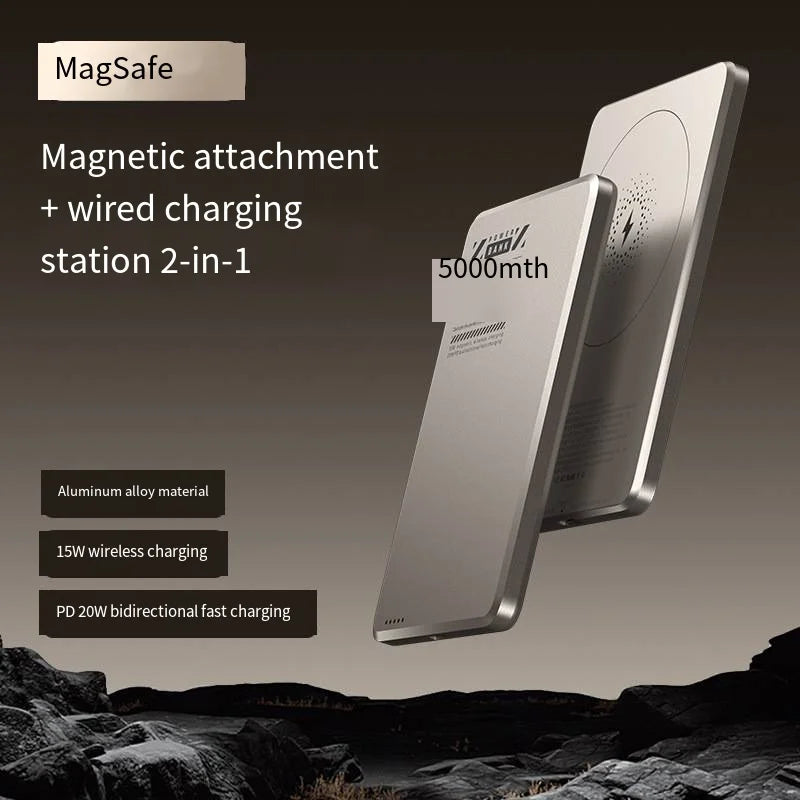 Metal Ultra-Thin Magnetic Power Bank 5000 Mah PD20W Wireless Fast Charging Compact Mobile