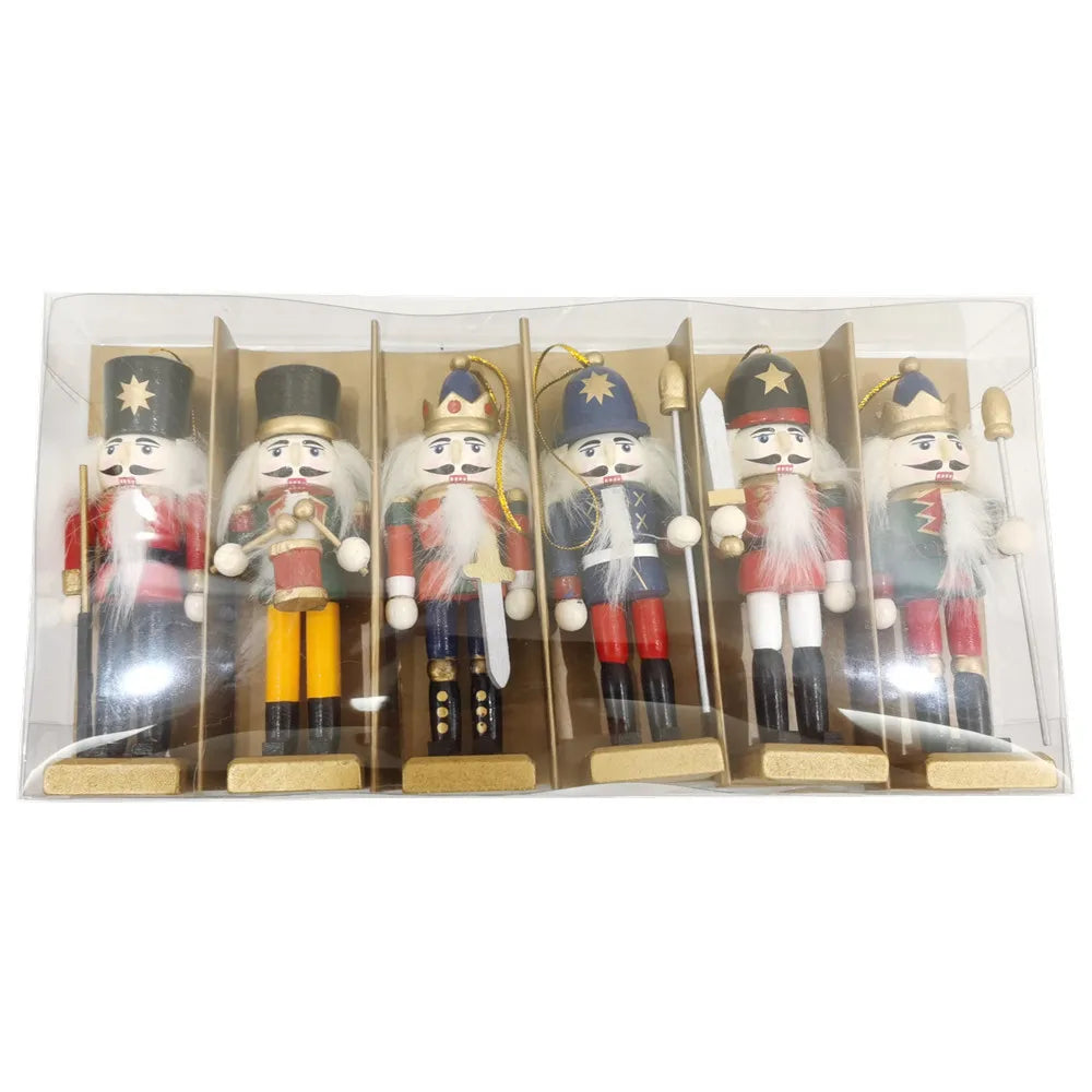 6pcs/Set 12cm Wooden Soldiers Christmas Nutcracker Ornaments Set Hanging Christmas Tree