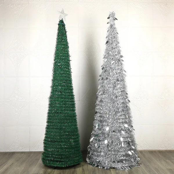 Large Standing Silver Sequin PVC Artificial Christmas Tree Star Topper Realistic Slim
