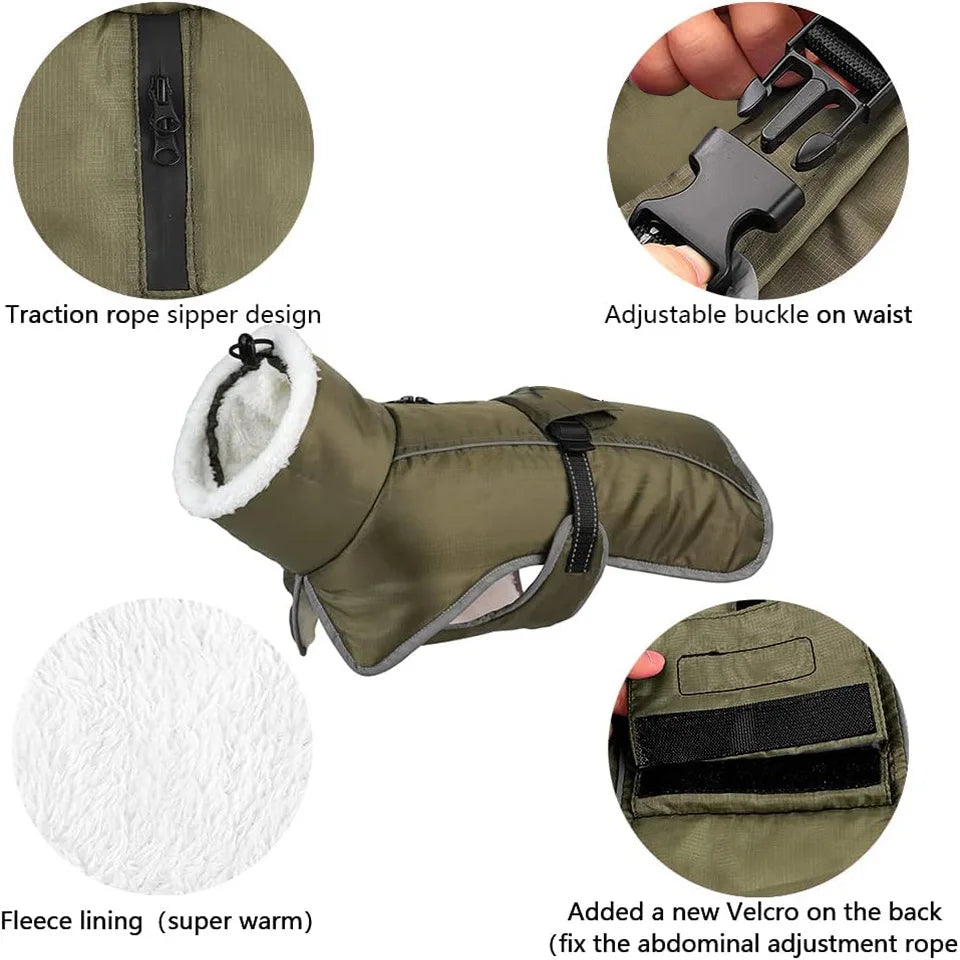 Pet Coat Thickened Dog Winter Coat With Sherpa Collar Waterproof Windproof Jacket Wit