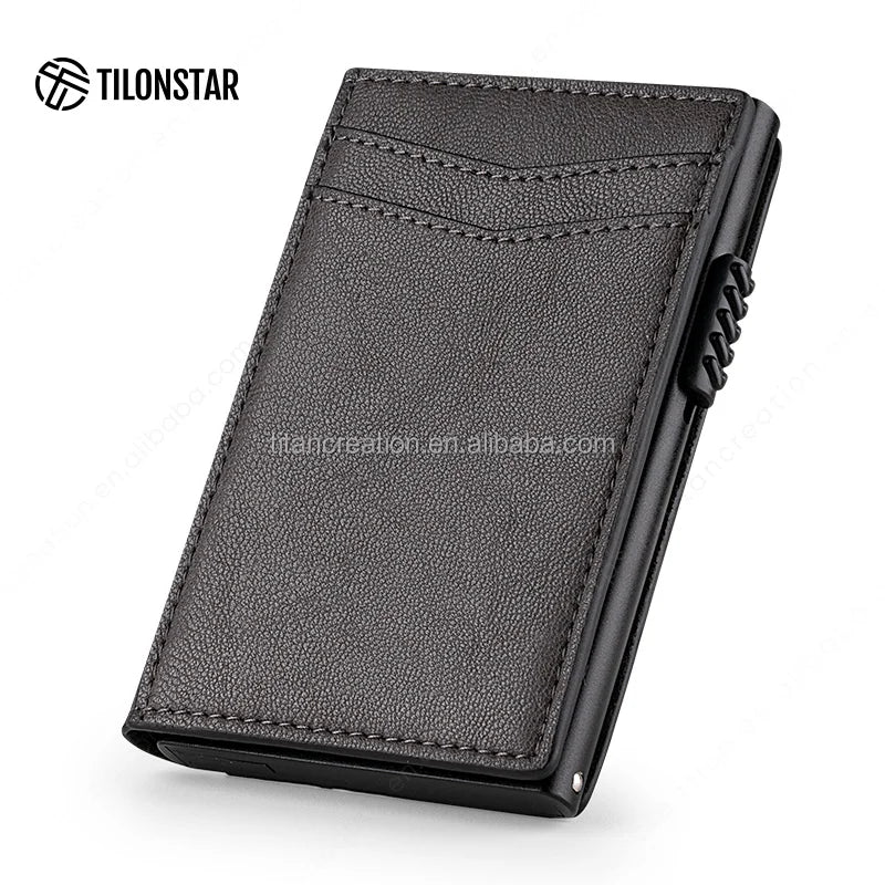 Hot Style Mini Card Sleeve Slim Minimalist Pop Up RFID Blocking Leather Business Credit